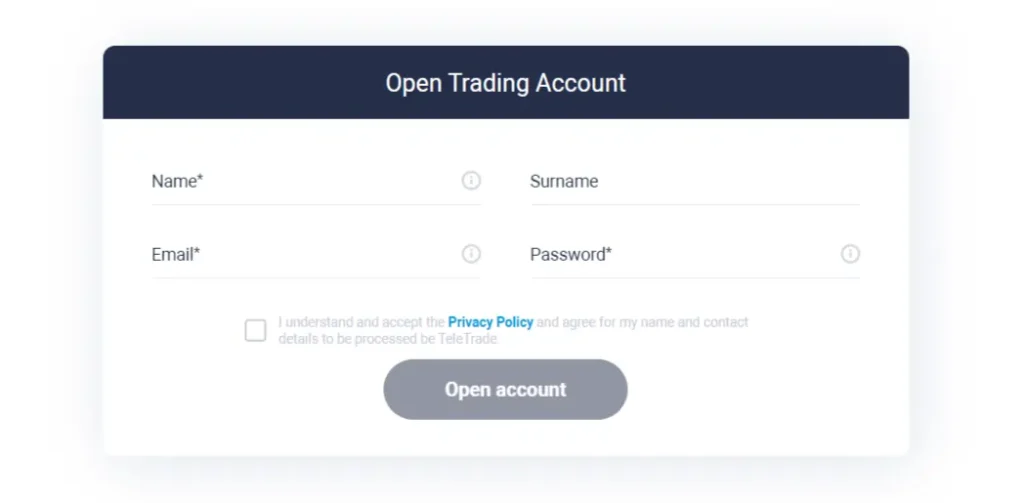 The various Account Sizes offered by TeleTrade