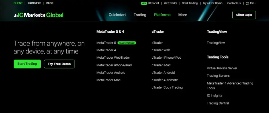 IC Markets Trading Platforms 