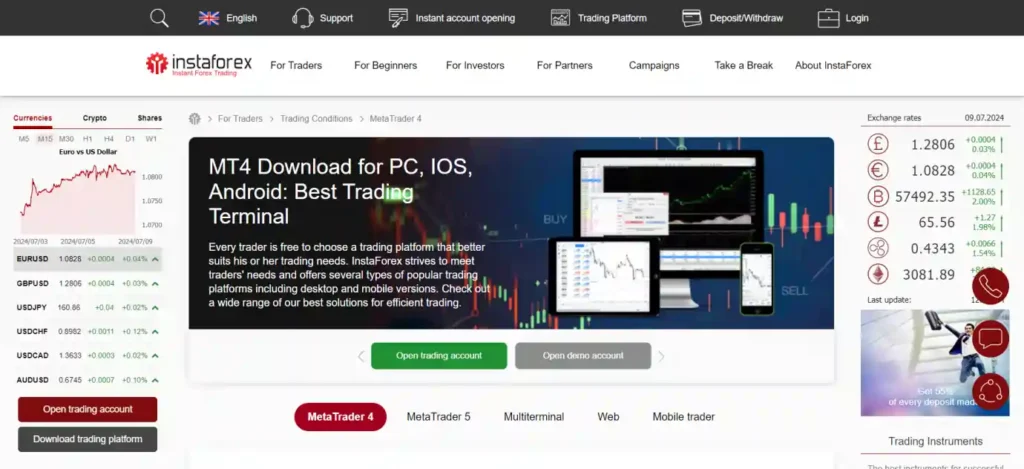 InstaForex Trading Platforms