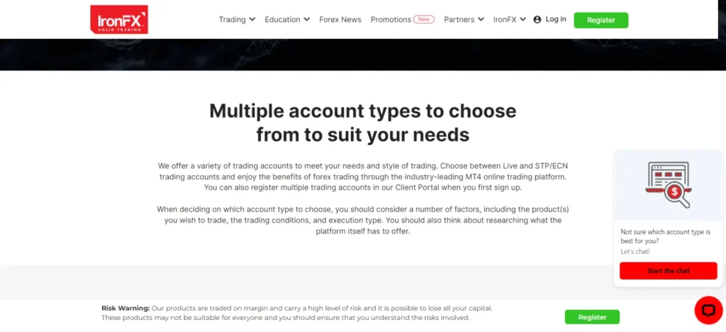 IronFx Account Type that Suffices Every Need