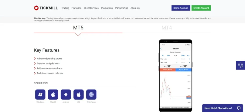 Tickmill MT5 and MT4 Trading Platforms